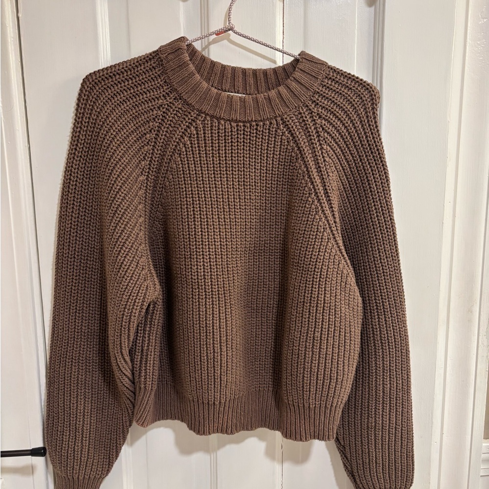Chunky Knit Brown Crew Neck Sweater